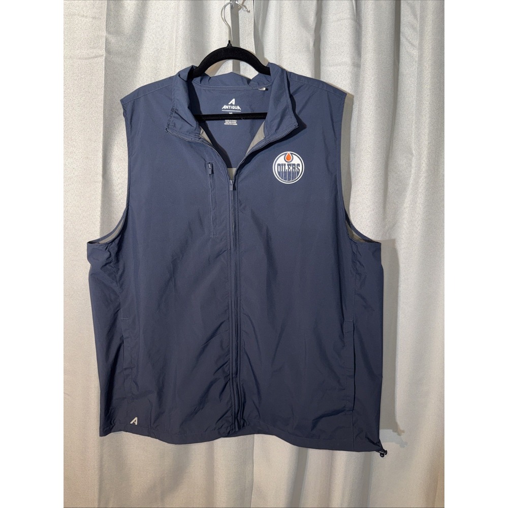 Antigua Edmonton Oilers Brisk Full Zip Vest Mens Navy Blue Golf Jacket NHL